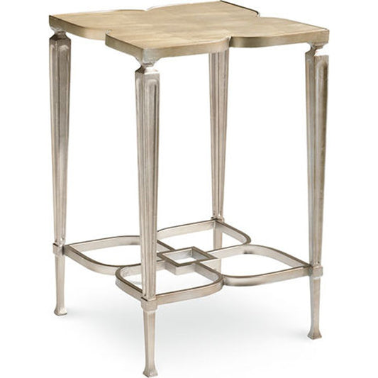 Four Leaf Clover Side Table by Caracole in silver, taupe and taupe silver leaf. Made from steel, metal, cast iron in a transitional style.