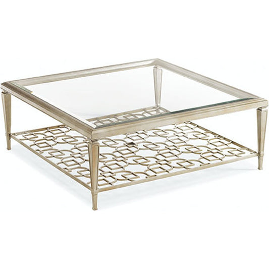 Sociables Cocktail Table by Caracole in silver, taupe and taupe silver leaf. Made from steel, metal, cast iron in a transitional style.