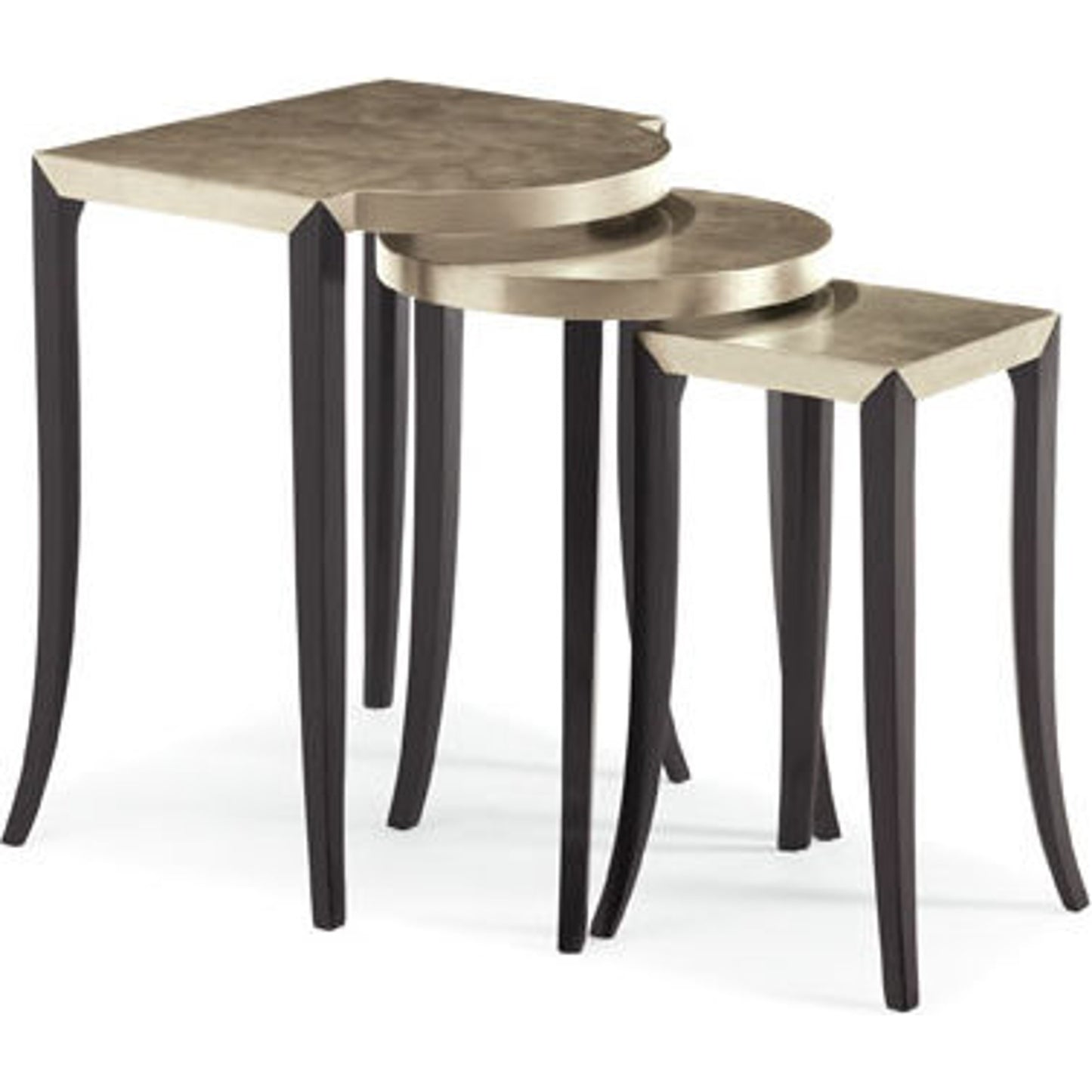 001 SR-768976 | Primary Silo | Out & About Nesting Tables by Caracole in ebony, silver and satin ebony, taupe silver leaf. Made from hardwood solids, veneers, poplar solids in a transitional style.