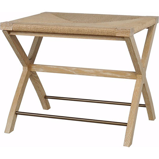 Conan Side Stool by Worlds Away in cerused oak. Made from oak solids, rush seat in a coastal style.