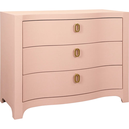 Cora Curved Front Chest by Worlds Away. Made from solid wood, mdf, linen in a cottage & farmhouse style.