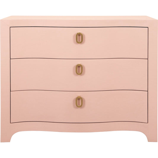 Cora Curved Front Chest by Worlds Away. Made from solid wood, mdf, linen in a cottage & farmhouse style.