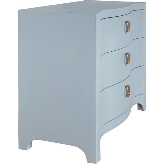 Cora Curved Front Chest by Worlds Away. Made from solid wood, mdf, linen in a cottage & farmhouse style.