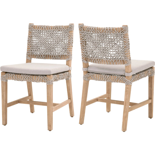 Costa Dining Chairs (Set of 2) by Essentials For Living in natural gray mahogany, taupe, white flat. Made from solid mahogany wood, polyolefin rope, 100% olefin fabric, foam in a coastal style.