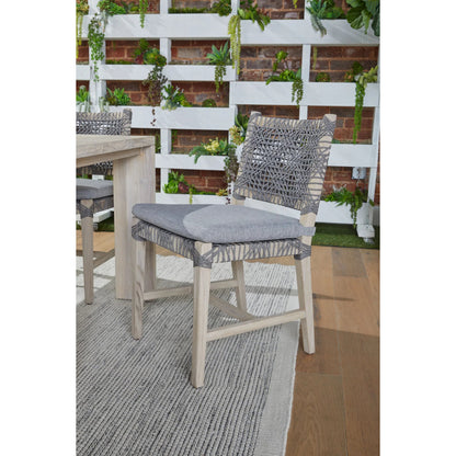 Costa Dining Chair (Set of 2) by Essentials For Living in oat flat rope, performance ecru weave, washed ever teak. Made from solid teak wood, metal in a coastal style.