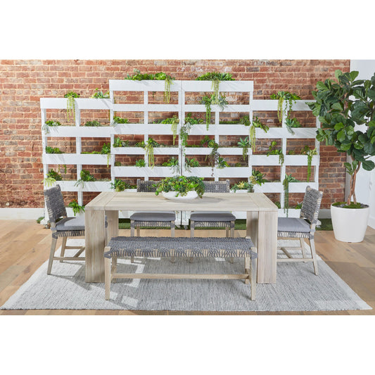 Costa Dining Chair (Set of 2) by Essentials For Living in dove flat rope, gray teak, performance dove. Made from solid teak wood, polyolefin rope, 100% olefin fabric, foam in a coastal style.
