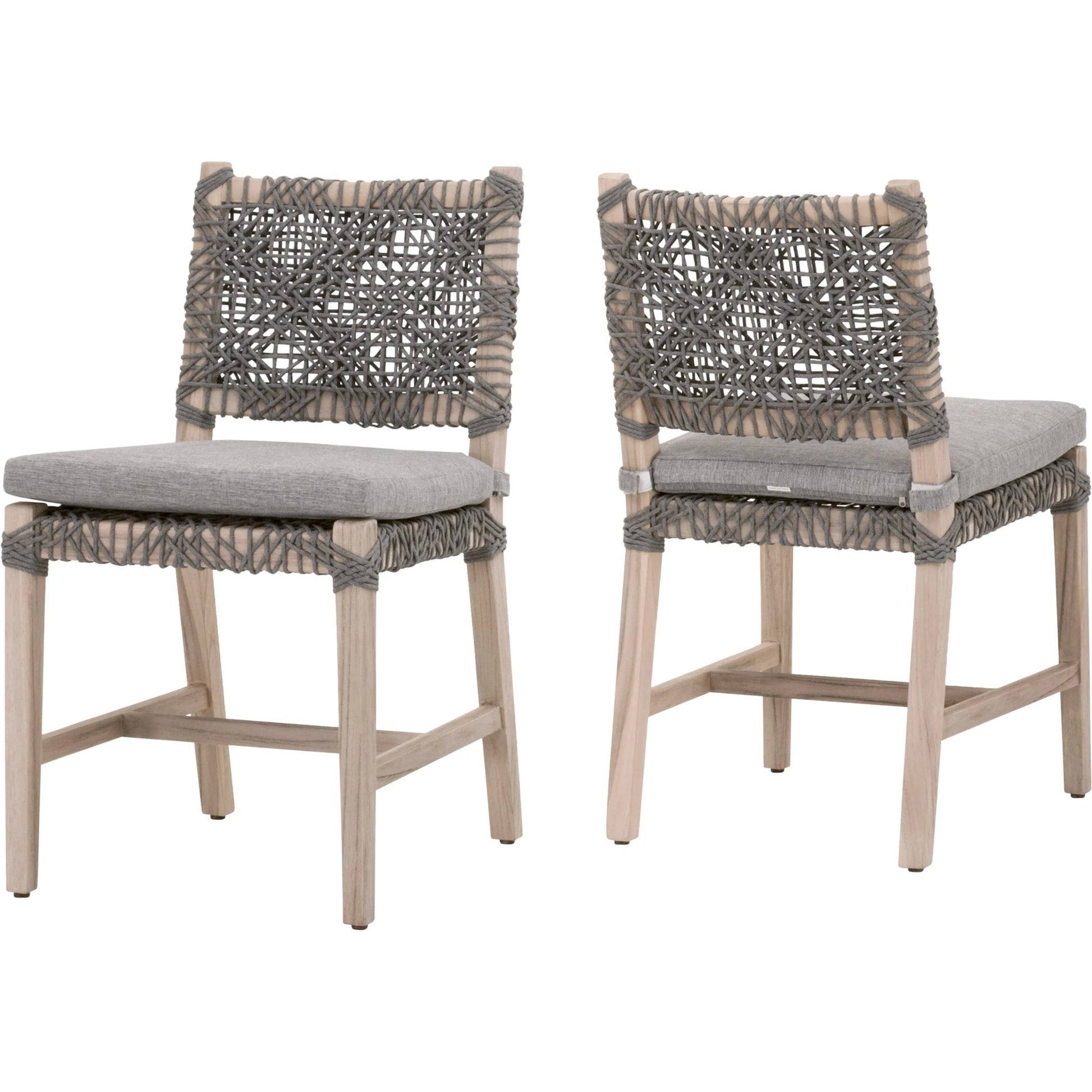 Costa Dining Chair (Set of 2) by Essentials For Living in oat flat rope, performance ecru weave, washed ever teak. Made from solid teak wood, metal in a coastal style.