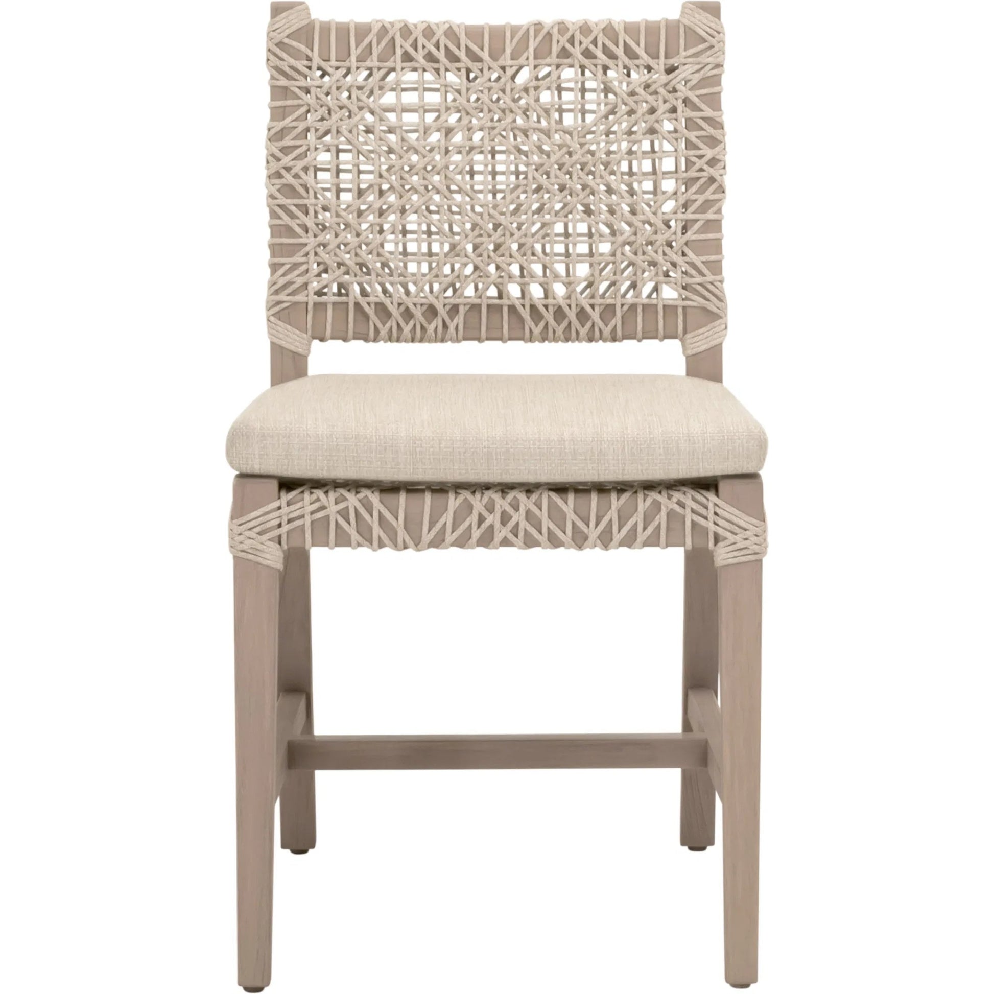 Costa Dining Chair (Set of 2) by Essentials For Living in oat flat rope, performance ecru weave, washed ever teak. Made from solid teak wood, metal in a coastal style.