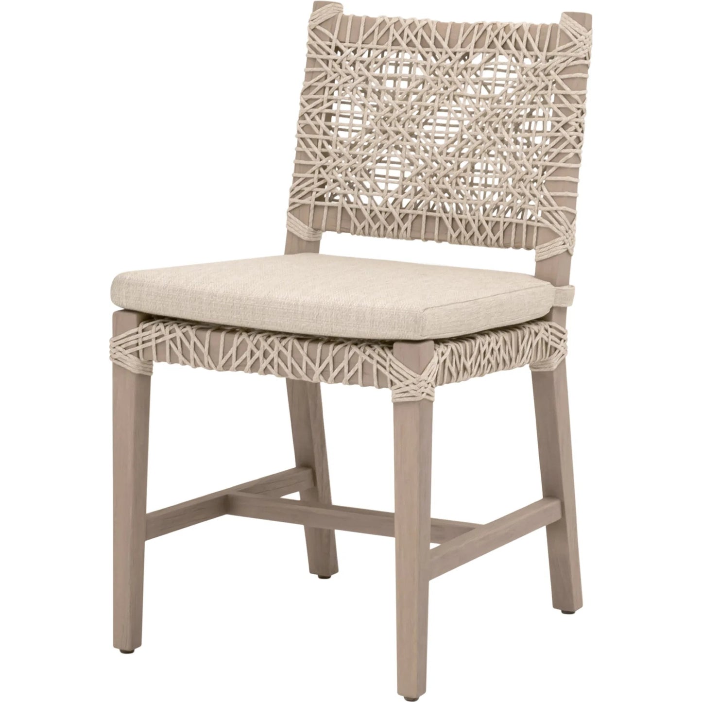 002 SI-2472609 | Primary Silo | Costa Dining Chair (Set of 2) by Essentials For Living in oat flat rope, performance ecru weave, washed ever teak. Made from solid teak wood, metal in a coastal style.