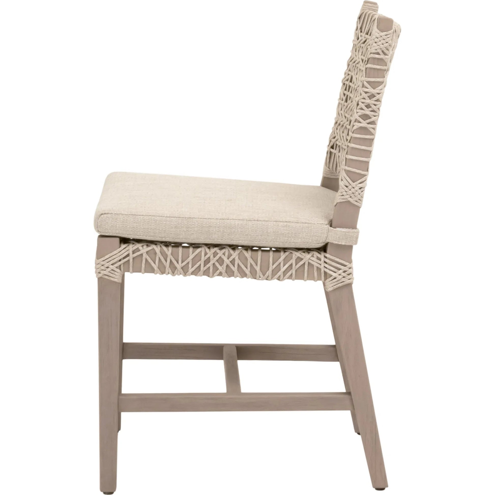 Costa Dining Chair (Set of 2) by Essentials For Living in oat flat rope, performance ecru weave, washed ever teak. Made from solid teak wood, metal in a coastal style.