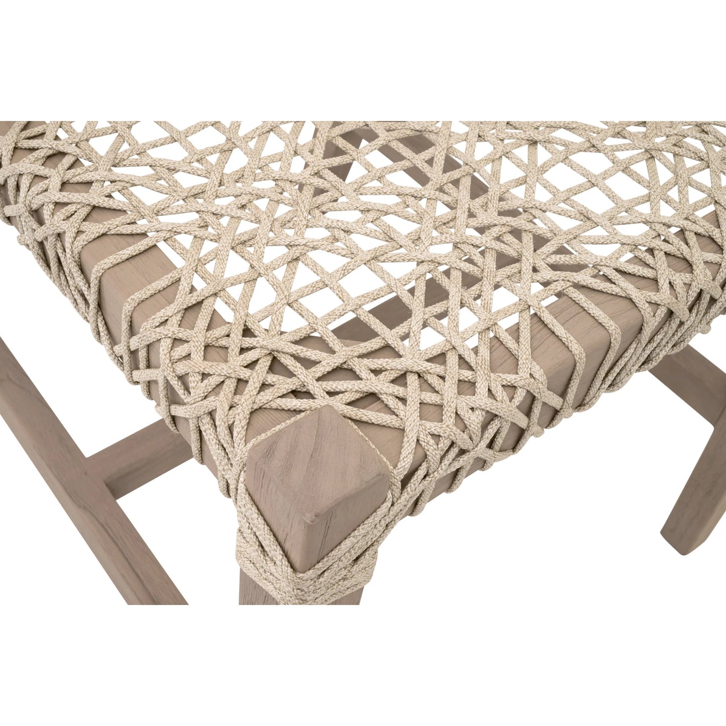 010 SI-2472609 | Closeup | Costa Dining Chair (Set of 2) by Essentials For Living in oat flat rope, performance ecru weave, washed ever teak. Made from solid teak wood, metal in a coastal style.