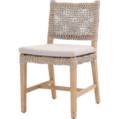 Costa Dining Chairs (Set of 2) by Essentials For Living in natural gray mahogany, taupe, white flat. Made from solid mahogany wood, polyolefin rope, 100% olefin fabric, foam in a coastal style.