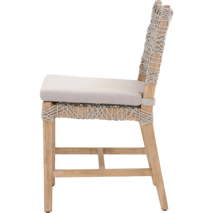 Costa Dining Chairs (Set of 2) by Essentials For Living in natural gray mahogany, taupe, white flat. Made from solid mahogany wood, polyolefin rope, 100% olefin fabric, foam in a coastal style.