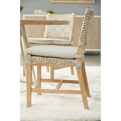 Costa Dining Chairs (Set of 2) by Essentials For Living in natural gray mahogany, taupe, white flat. Made from solid mahogany wood, polyolefin rope, 100% olefin fabric, foam in a coastal style.