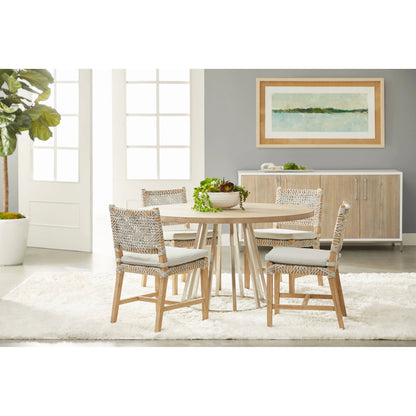 Costa Dining Chairs (Set of 2) by Essentials For Living in natural gray mahogany, taupe, white flat. Made from solid mahogany wood, polyolefin rope, 100% olefin fabric, foam in a coastal style.