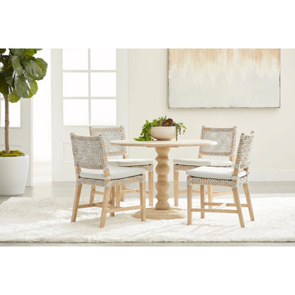 Costa Dining Chairs (Set of 2) by Essentials For Living in natural gray mahogany, taupe, white flat. Made from solid mahogany wood, polyolefin rope, 100% olefin fabric, foam in a coastal style.