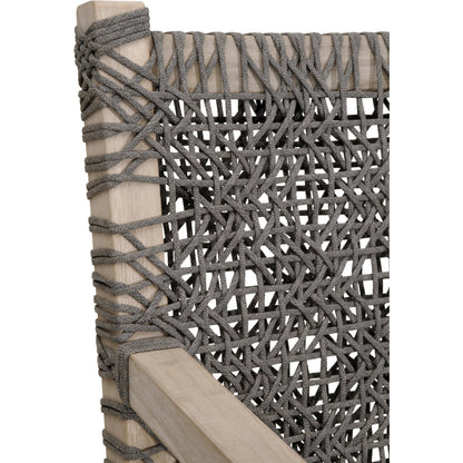 Costa Sofa by Essentials For Living in gray teak, performance dove. Made from solid teak wood, polyolefin rope, 100% olefin fabric, foam in a coastal style.