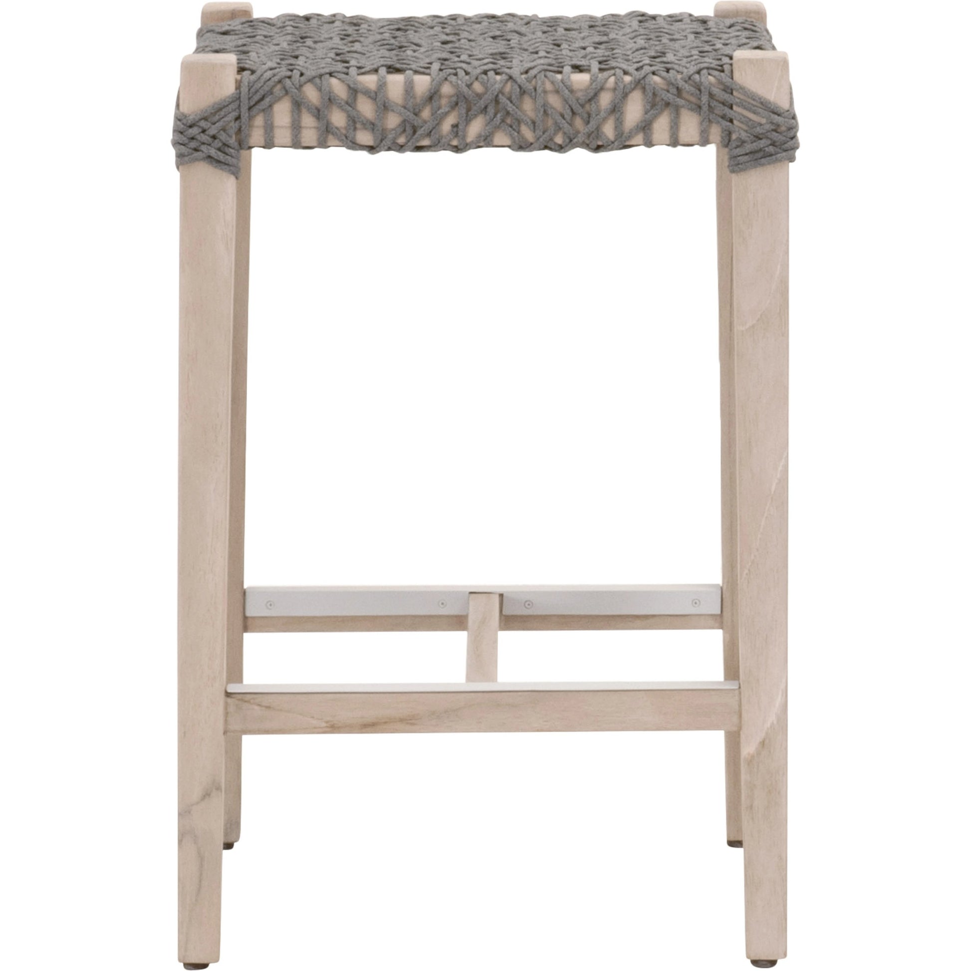 Costa Backless Counter Stool by Essentials For Living in dove flat rope, gray teak. Made from solid teak wood, polyolefin rope, metal in a coastal style.
