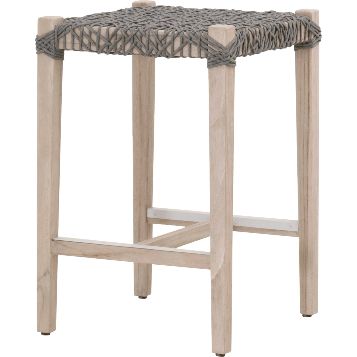 002 SI-2021699 | Primary Silo | Costa Backless Counter Stool by Essentials For Living in dove flat rope, gray teak. Made from solid teak wood, polyolefin rope, metal in a coastal style.