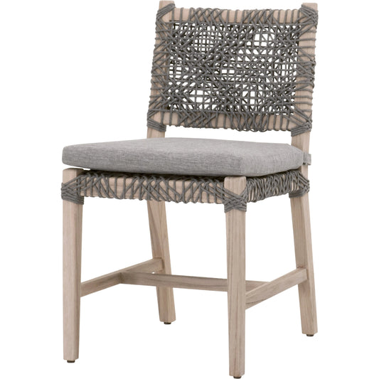 Costa Dining Chair (Set of 2) by Essentials For Living in dove flat rope, gray teak, performance dove. Made from solid teak wood, polyolefin rope, 100% olefin fabric, foam in a coastal style.