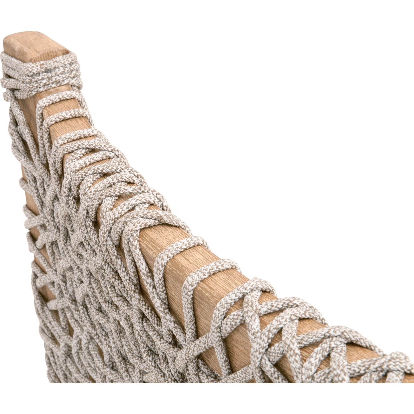 011 SR-859763 | Closeup | Costa Dining Chairs (Set of 2) by Essentials For Living in natural gray mahogany, taupe, white flat. Made from solid mahogany wood, polyolefin rope, 100% olefin fabric, foam in a coastal style.