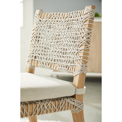 Costa Dining Chairs (Set of 2) by Essentials For Living in natural gray mahogany, taupe, white flat. Made from solid mahogany wood, polyolefin rope, 100% olefin fabric, foam in a coastal style.