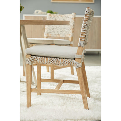Costa Dining Chairs (Set of 2) by Essentials For Living in natural gray mahogany, taupe, white flat. Made from solid mahogany wood, polyolefin rope, 100% olefin fabric, foam in a coastal style.