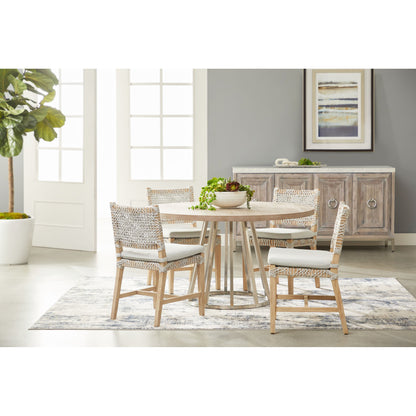 Costa Dining Chairs (Set of 2) by Essentials For Living in natural gray mahogany, taupe, white flat. Made from solid mahogany wood, polyolefin rope, 100% olefin fabric, foam in a coastal style.