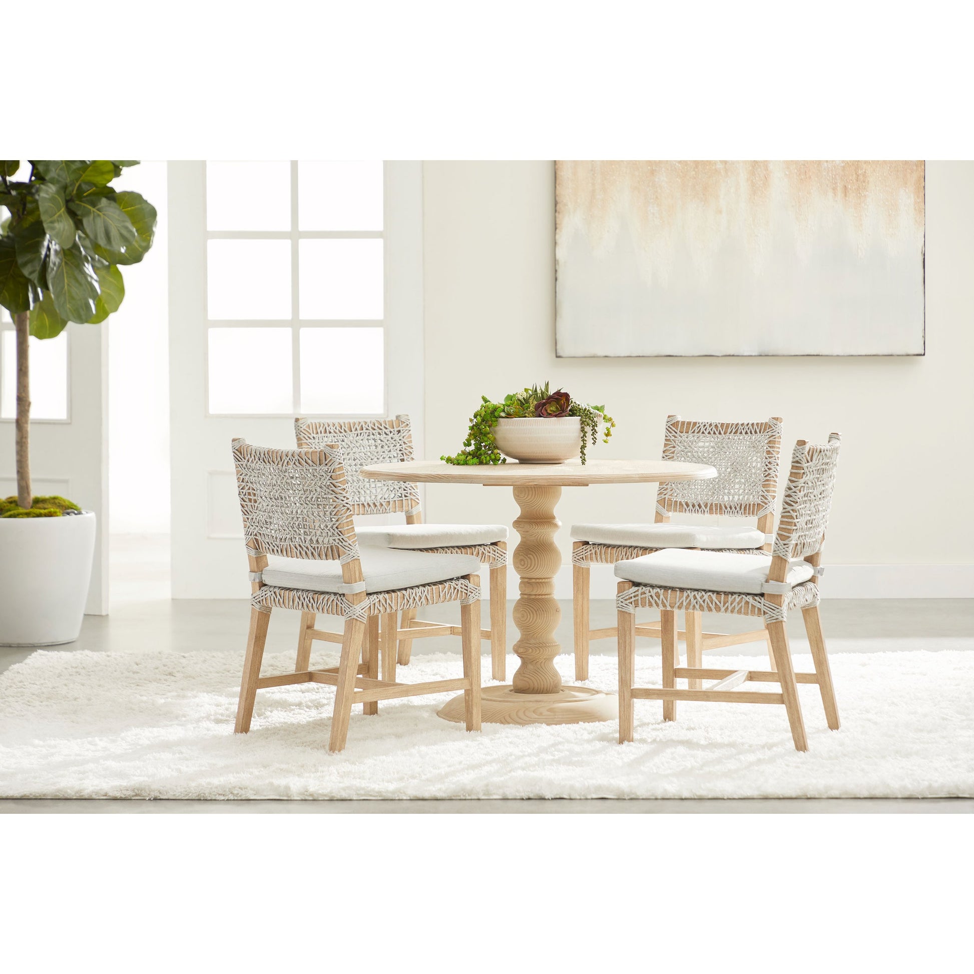 Costa Dining Chairs (Set of 2) by Essentials For Living in natural gray mahogany, taupe, white flat. Made from solid mahogany wood, polyolefin rope, 100% olefin fabric, foam in a coastal style.