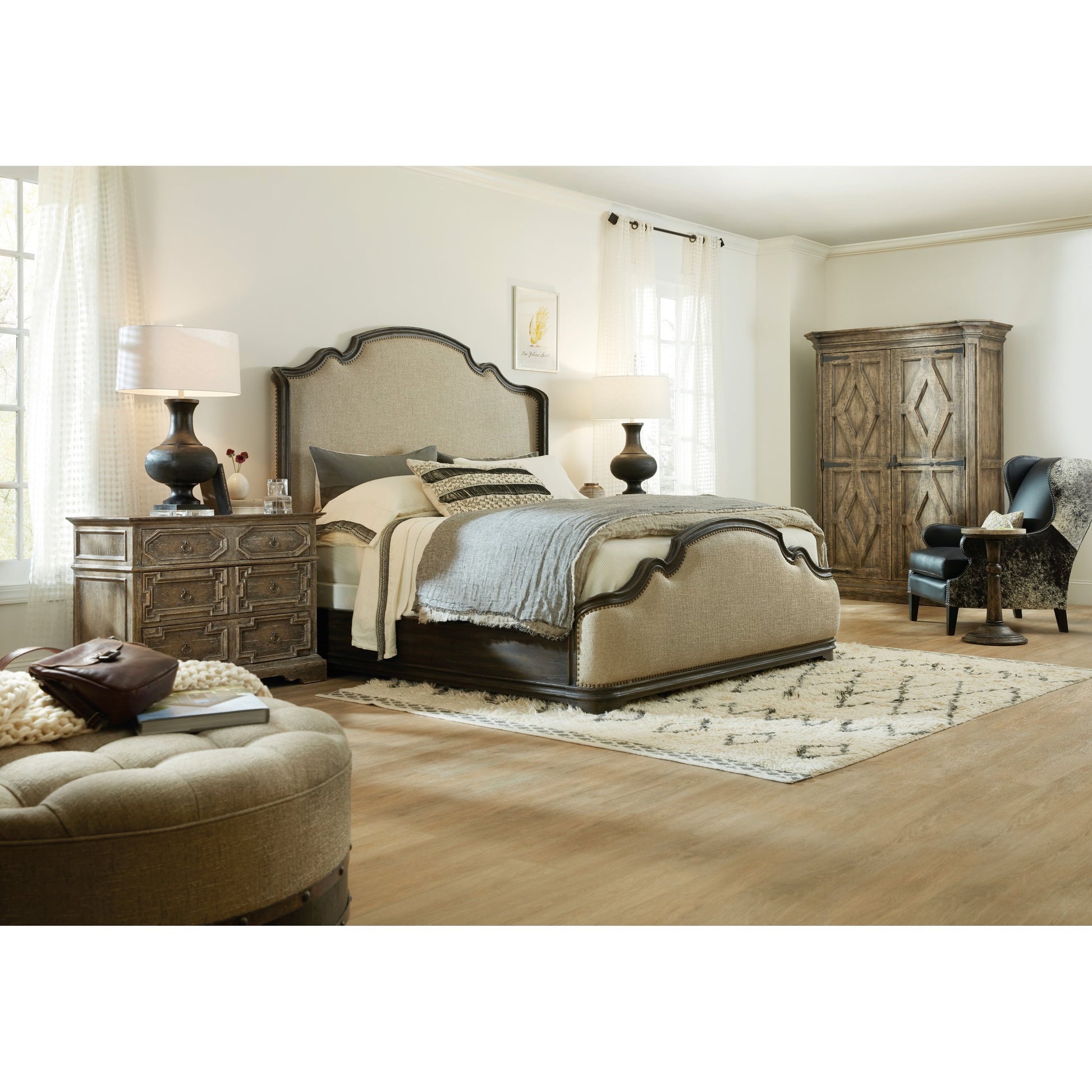 La Grange Mt. Maria Wardrobe by Hooker Furniture in barn wood. Made from pecky hickory veneer, mirror in a traditional style.