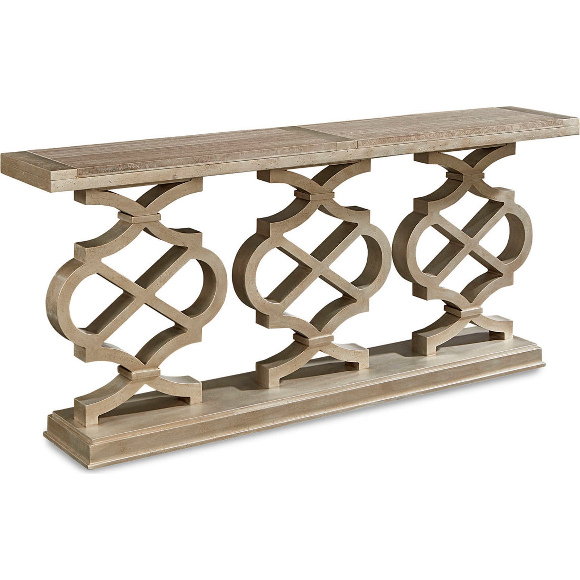 Morrissey Hillier Console Table by A.R.T. Furniture in silver and bezel. Made from parawood solids, primavera veneers, travertine stone in a transitional style.