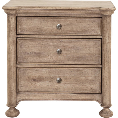 Higgins Street 3-Drawer Nightstand with USB-C ports by Pulaski Furniture in brown and woodland stone. Made from unique in a unique style.