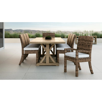 Coastal Outdoor Teak 94" Trestle Dining Table by Sunset West in teak. Made from teak in a modern style.