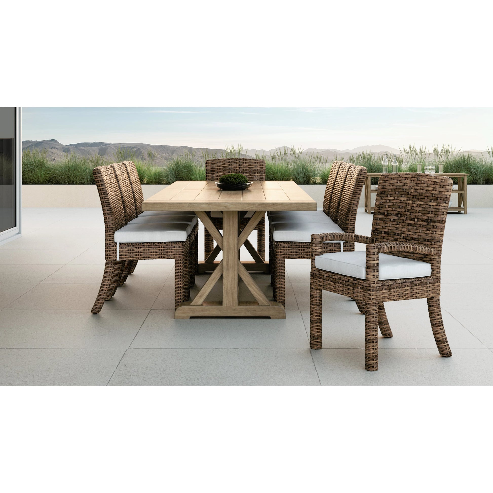 Havana Outdoor Armless Dining Chair by Sunset West in tobacco. Made from resin wicker in a modern style.