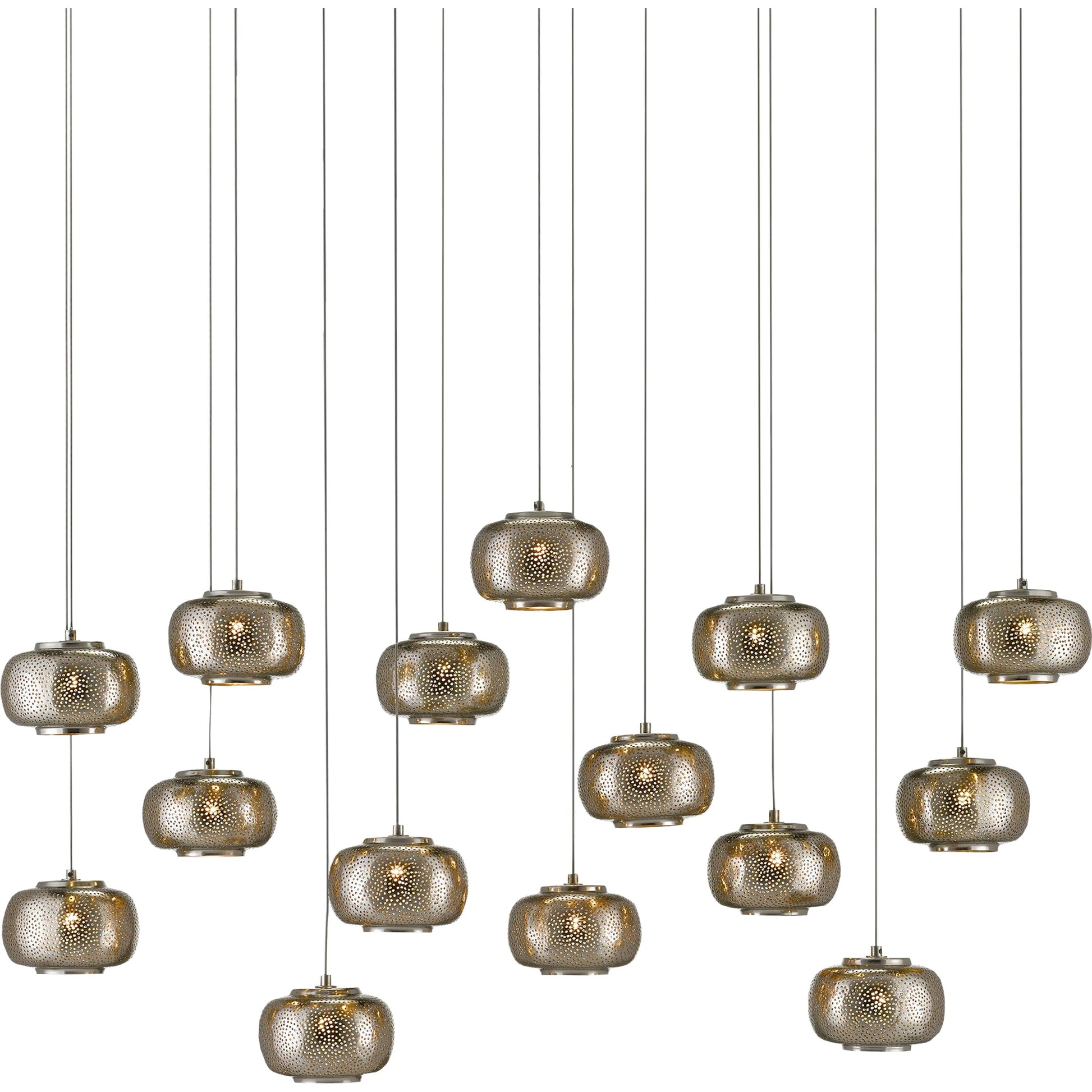 Pepper Linear Pendant by Currey and Company in painted silver, nickel. Made from metal in a modern style.