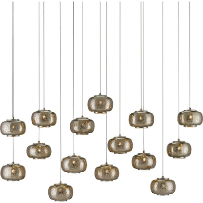 Pepper Linear Pendant by Currey and Company in painted silver, nickel. Made from metal in a modern style.