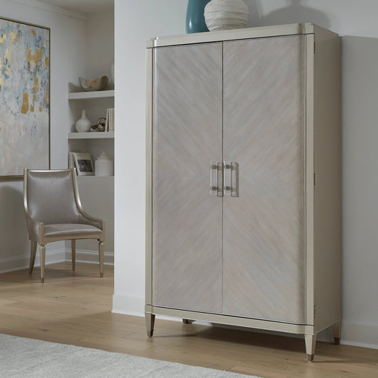 Zoey Armoire by Pulaski Furniture in champagne. Made from poplar wood, mdf, primavera veneers in a modern style.