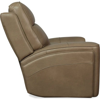 Riverton Power Gliding Recliner with Power Headrest and Lumbar by Hooker Furniture in dante sandhills. Made from leather in a traditional style.