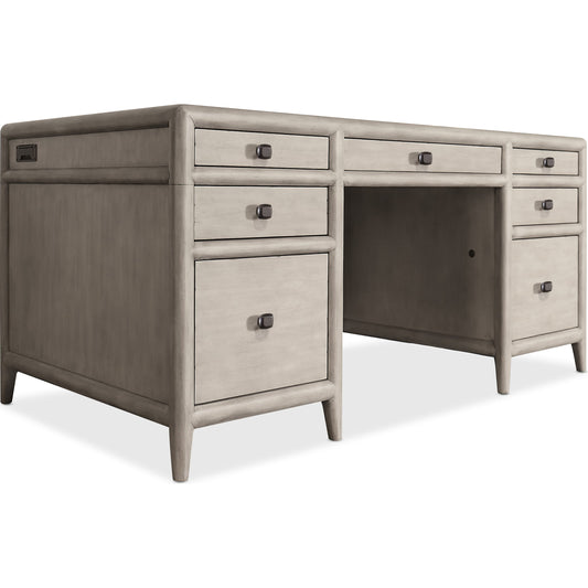 Burnham Junior Executive Desk by Hooker Furniture in grey mink. Made from alder veneers with knots in a cottage & farmhouse style.