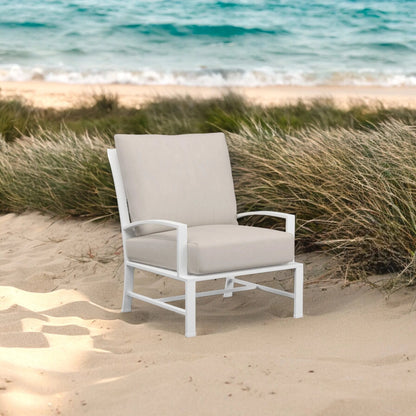 Bristol Outdoor Club Chair Canvas Flax in Canvas Flax w/ Self Welt by Sunset West in white. Made from aluminum in a modern style.