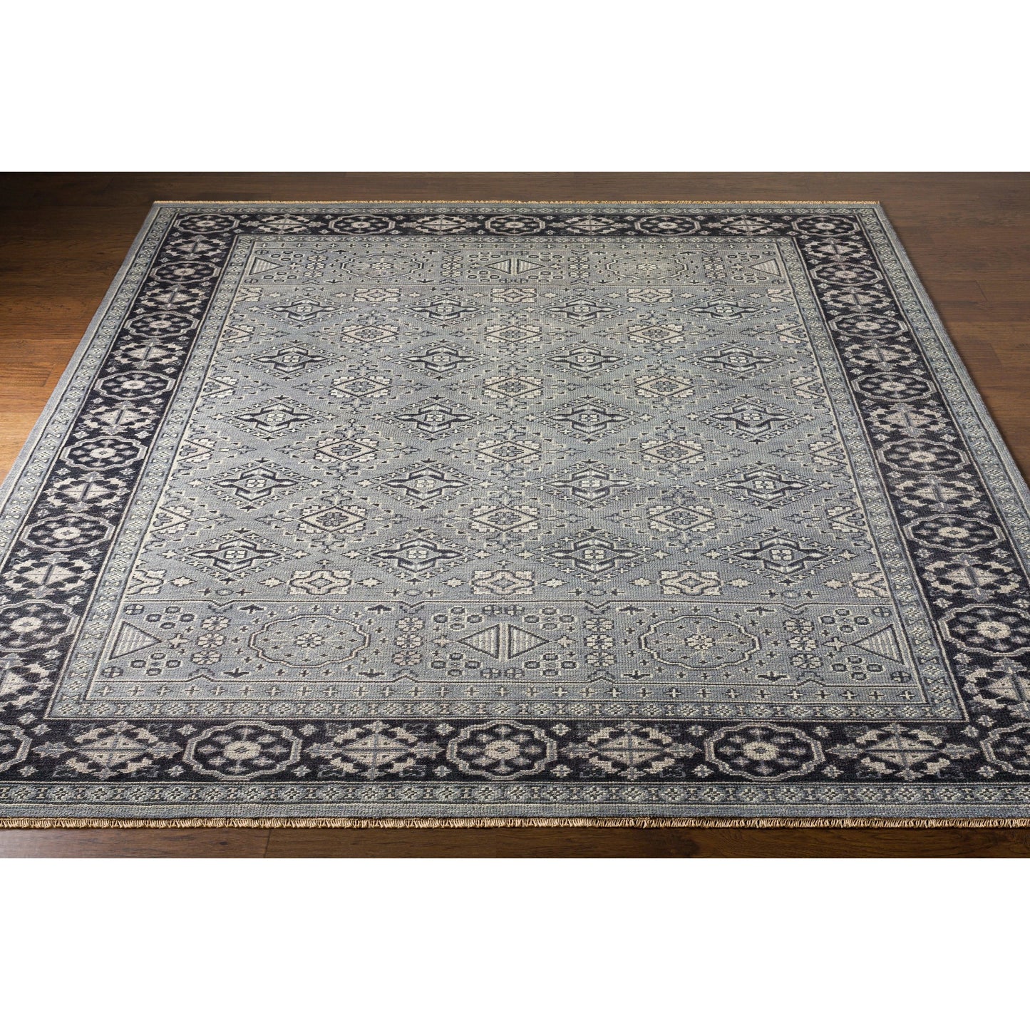 001 54313-22657,54313-22658,54313-22659 | Closeup | Cappadocia CPP-5012 Rug by Surya in deep teal, ink blue, ice blue. Made from 100% wool in a unique style.