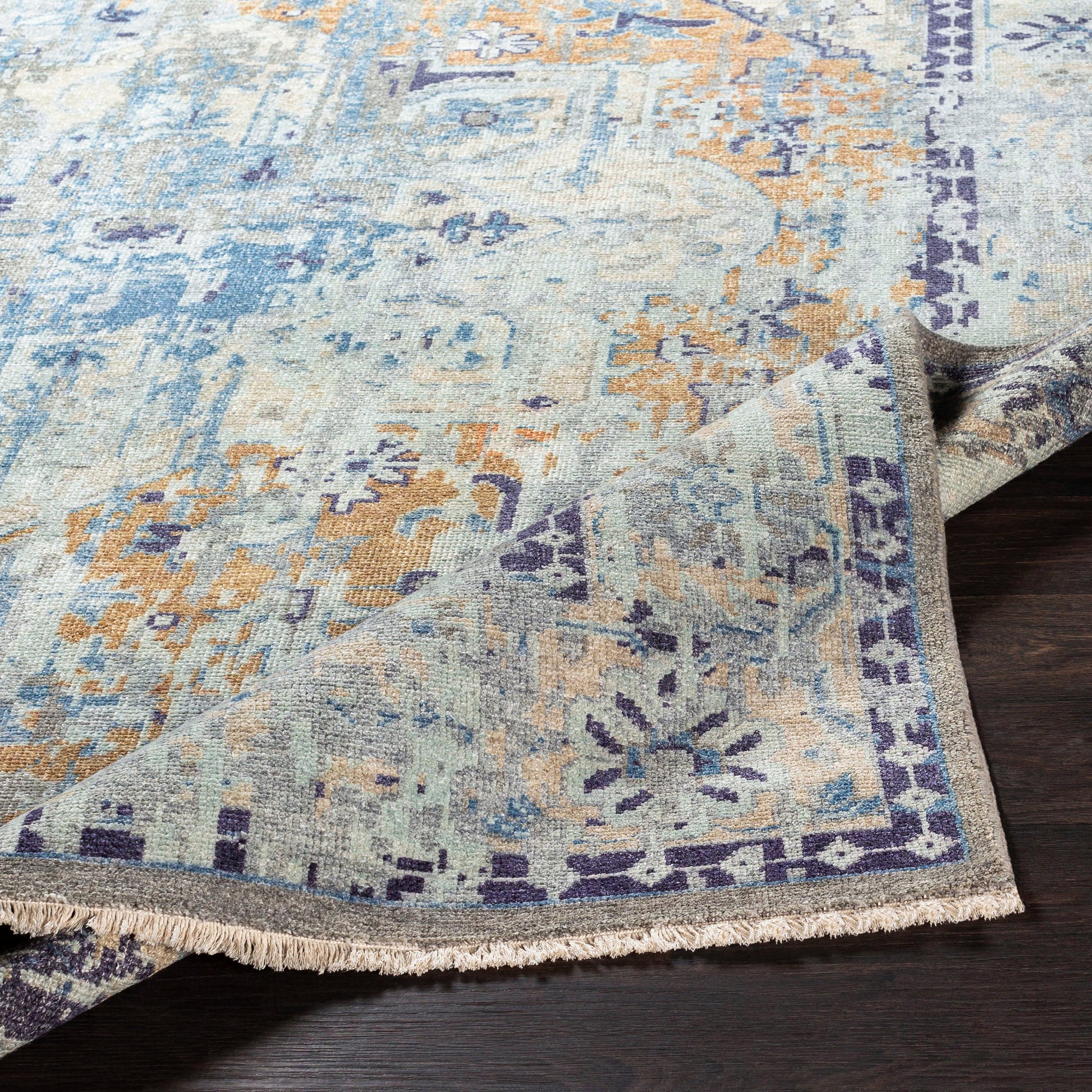 Cappadocia CPP-5027 Rug by Surya in blue, navy, tan, seafoam, dusty sage, medium brown. Made from unique in a unique style.