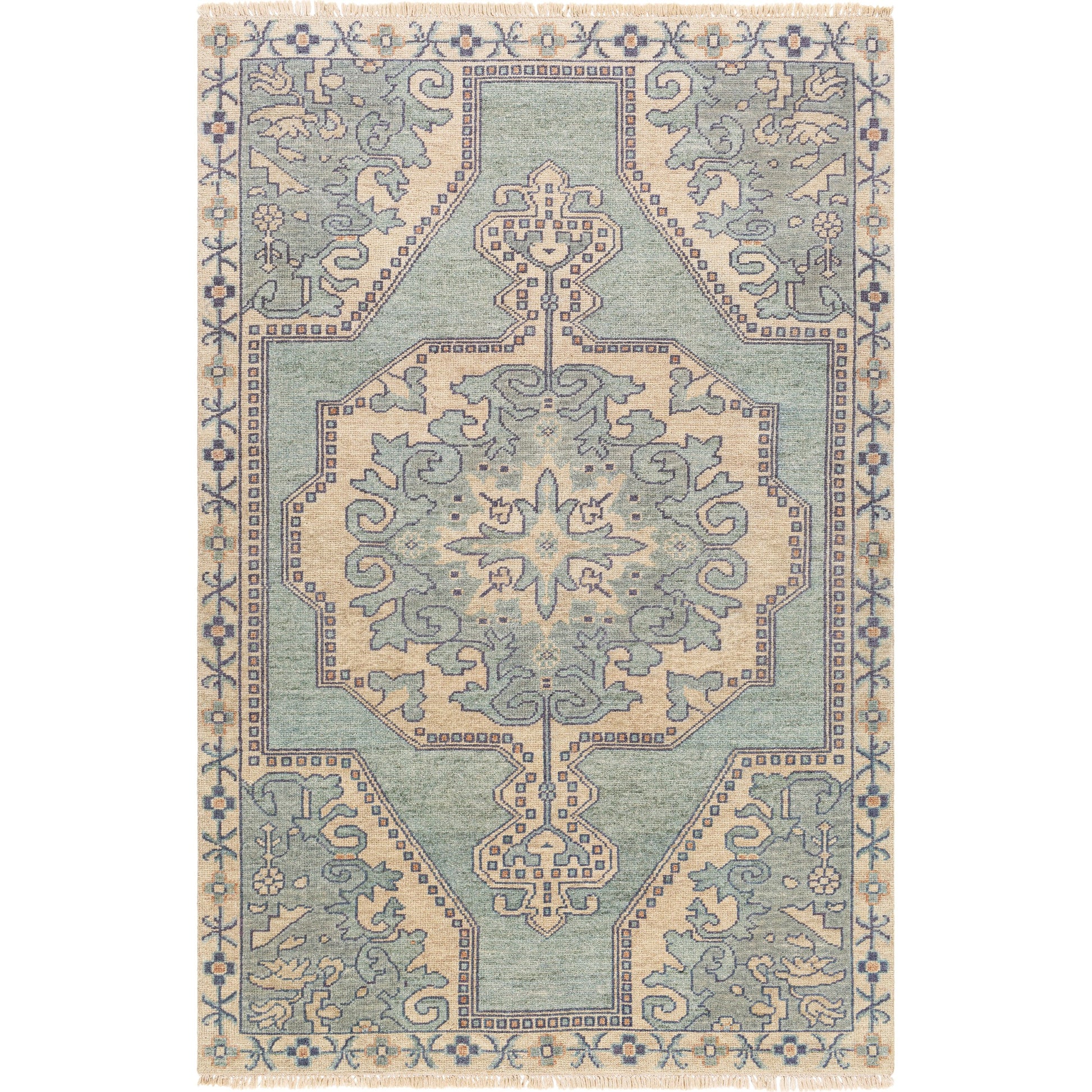 Cappadocia Rug - 25800 by Surya in light sage, denim, ivory, light olive, dusty coral. Made from 70% wool, 30% viscose in a unique style.