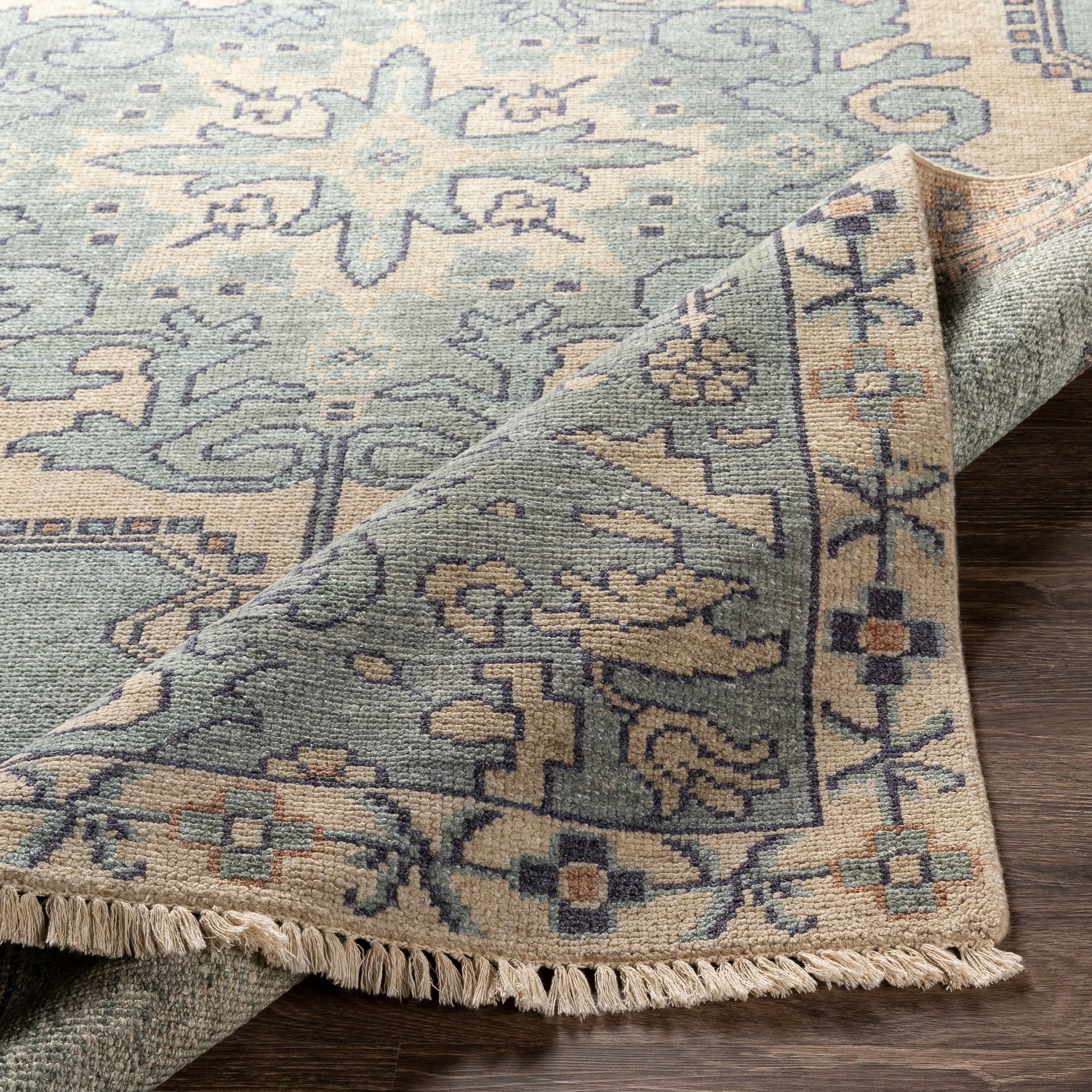 Cappadocia Rug - 25800 by Surya in light sage, denim, ivory, light olive, dusty coral. Made from 70% wool, 30% viscose in a unique style.