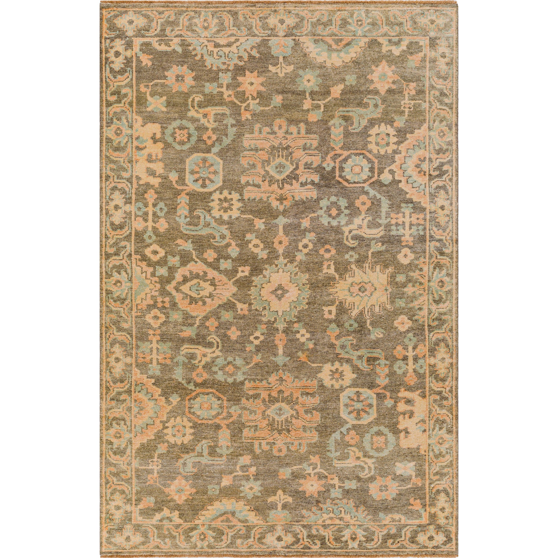 Cappadocia Rug - 26060 by Surya in burnt orange, seafoam, charcoal, olive, mustard. Made from 70% new zealand wool, 30% viscose in a unique style.