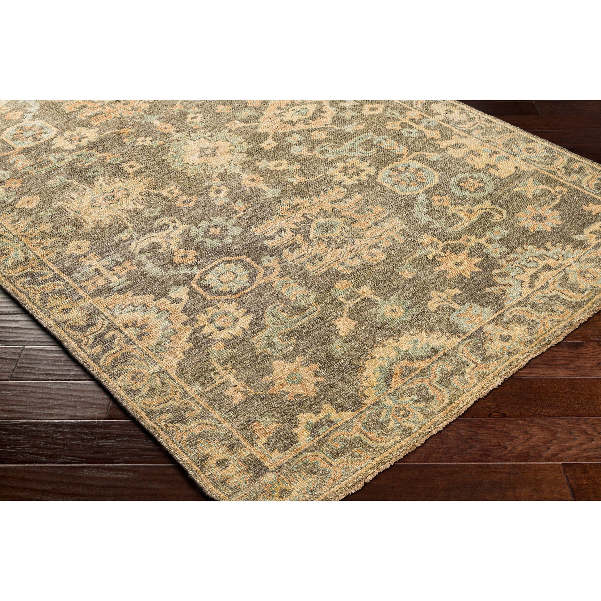 Cappadocia Rug - 26060 by Surya in burnt orange, seafoam, charcoal, olive, mustard. Made from 70% new zealand wool, 30% viscose in a unique style.