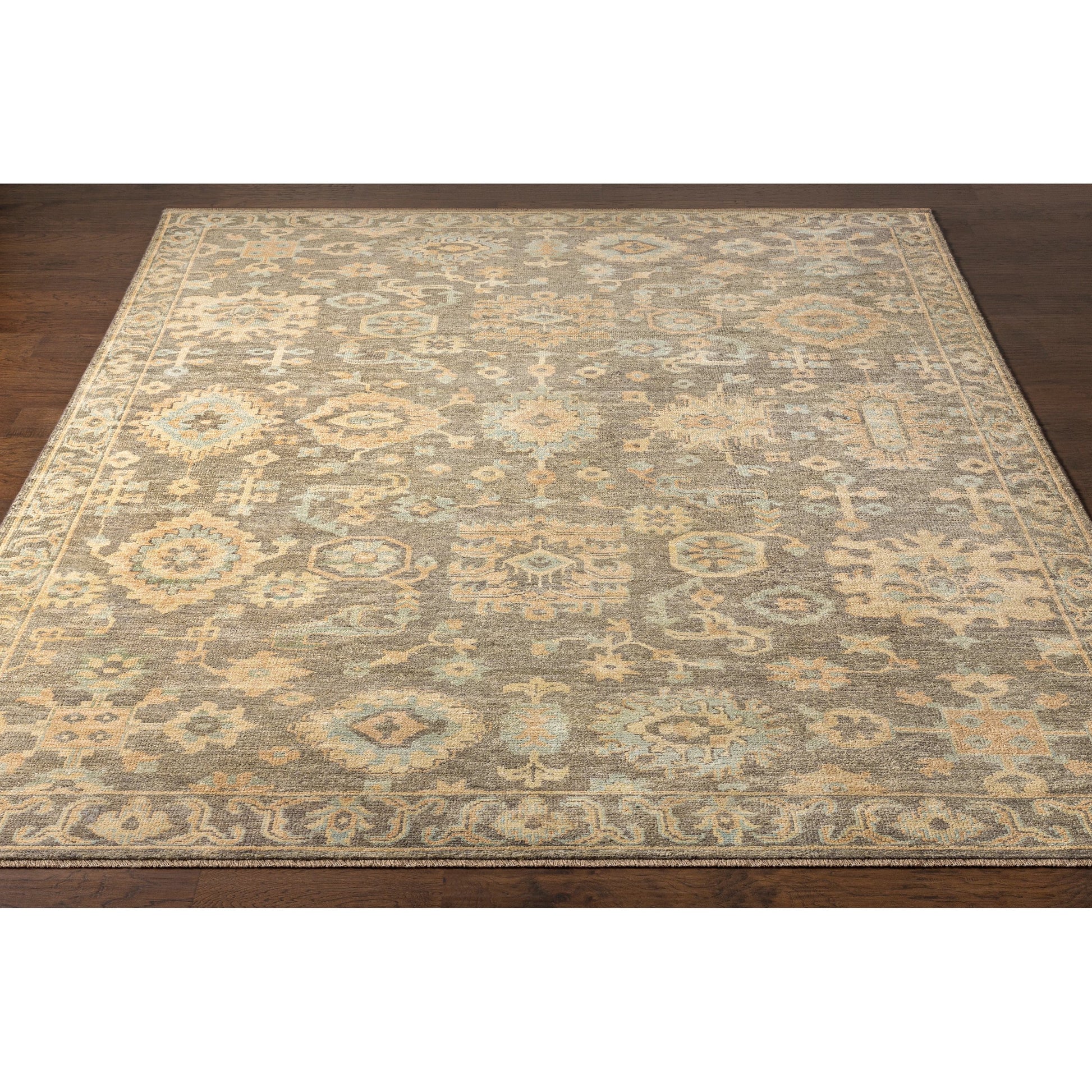 Cappadocia Rug - 26060 by Surya in burnt orange, seafoam, charcoal, olive, mustard. Made from 70% new zealand wool, 30% viscose in a unique style.