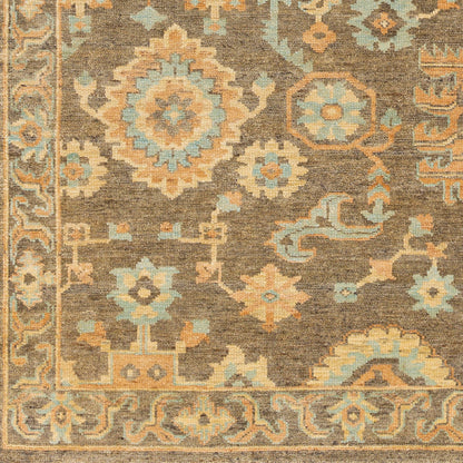 Cappadocia Rug - 26060 by Surya in burnt orange, seafoam, charcoal, olive, mustard. Made from 70% new zealand wool, 30% viscose in a unique style.