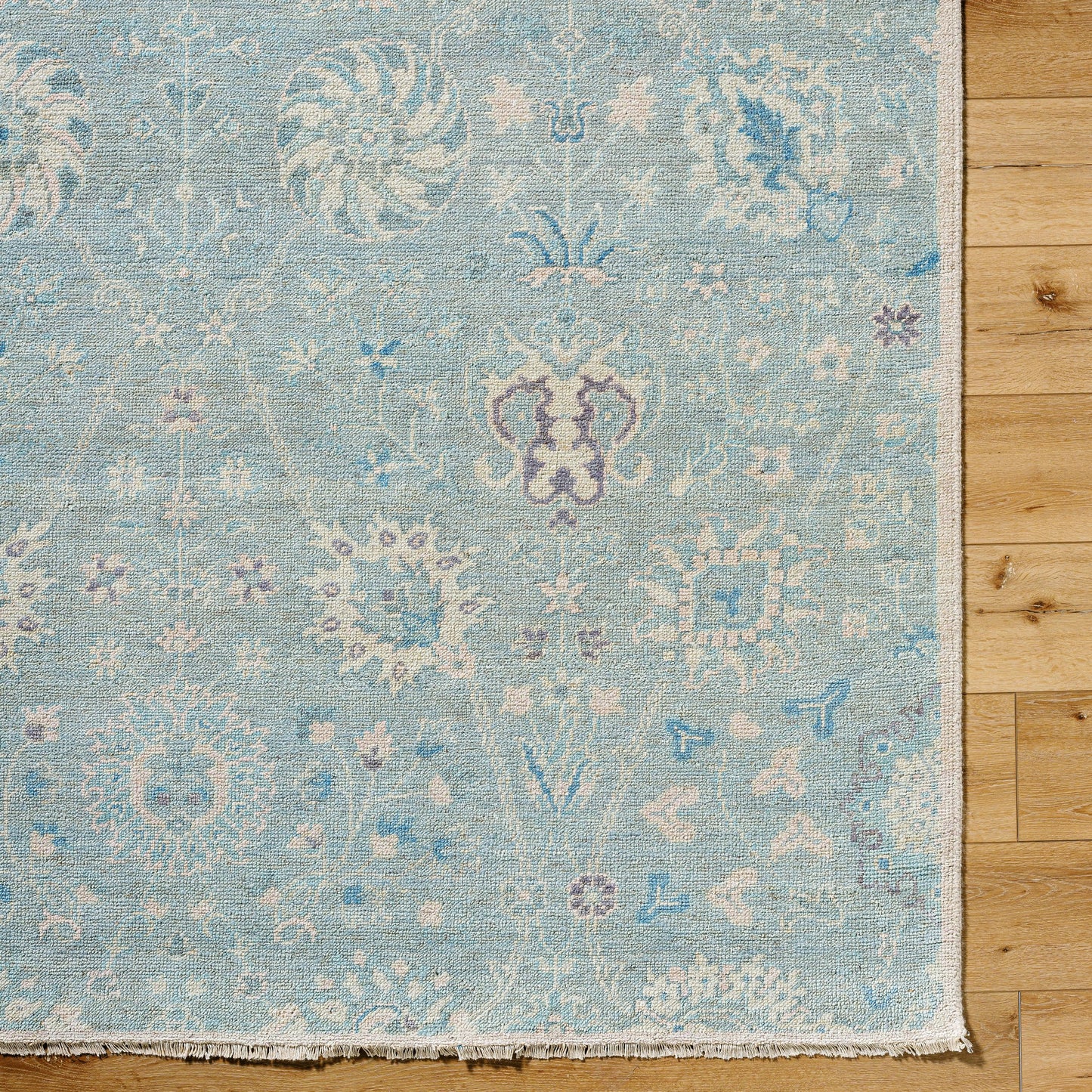 006 SI-2052283,SI-2052284,SI-2052285,SI-2052286,SI-2052287 | Closeup | Cappadocia Rug - 489787 by Surya in sky blue, powder blue, soft ivory, pale lavender, misty gray. Made from face: 100% wool, warp: 100% cotton in a unique style.