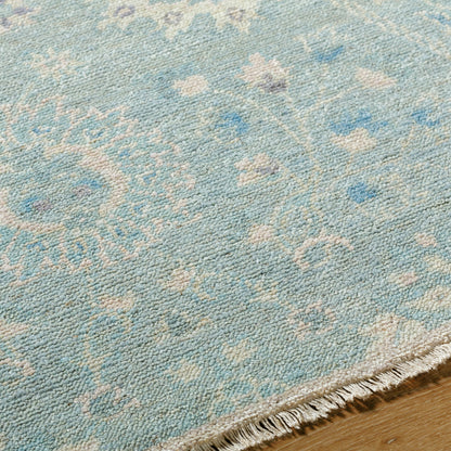 Cappadocia Rug - 489787 by Surya in sky blue, powder blue, soft ivory, pale lavender, misty gray. Made from face: 100% wool, warp: 100% cotton in a unique style.